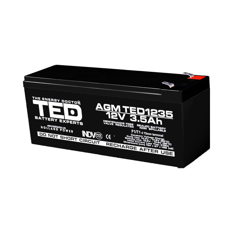 Acumulator stationar Ted Electric, 12 V, 3,5 Ah, F1, AGM VRLA, Plumb Acid shopu.ro