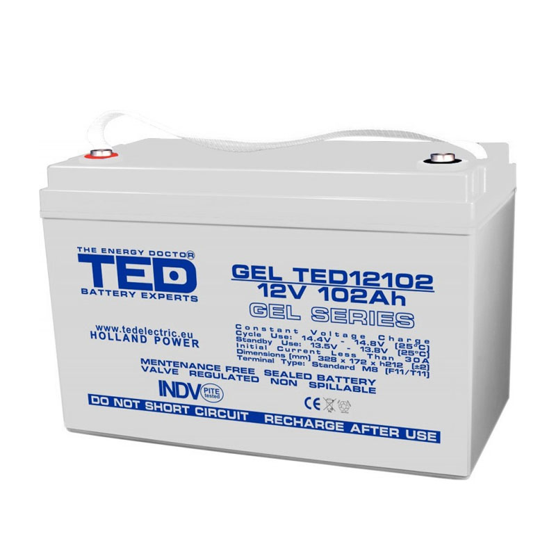 Acumulator stationar Ted Electric, VRLA, 12 V, 102 Ah, GEL, M8 ,F12 shopu.ro