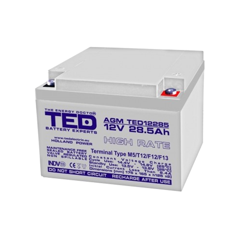 Acumulator stationar plumb/acid Ted Electric, 12V, 28.5 Ah shopu.ro