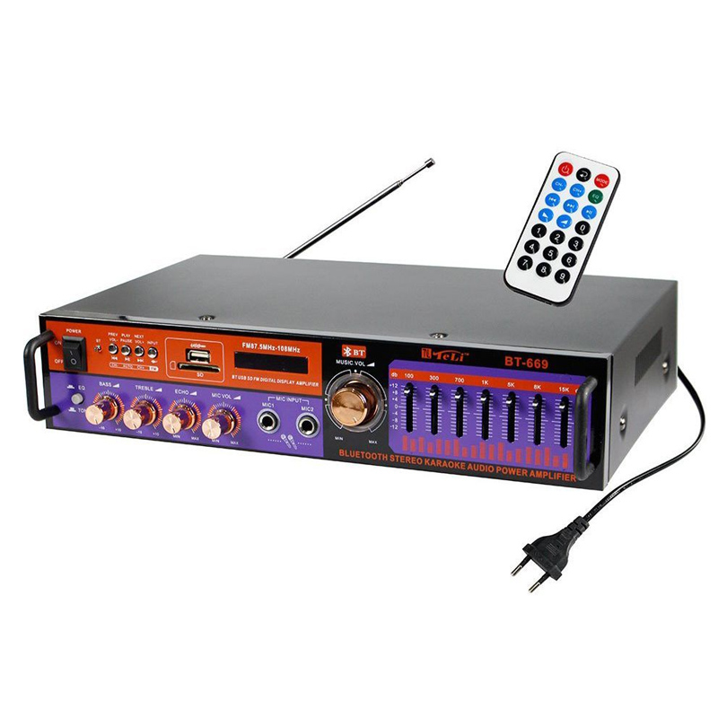 Amplificator Profesional tip statie Teli BT-669, 2 x 40 W, Bluetooth, USB, SD Card, Radio FM, intrare microfon shopu.ro