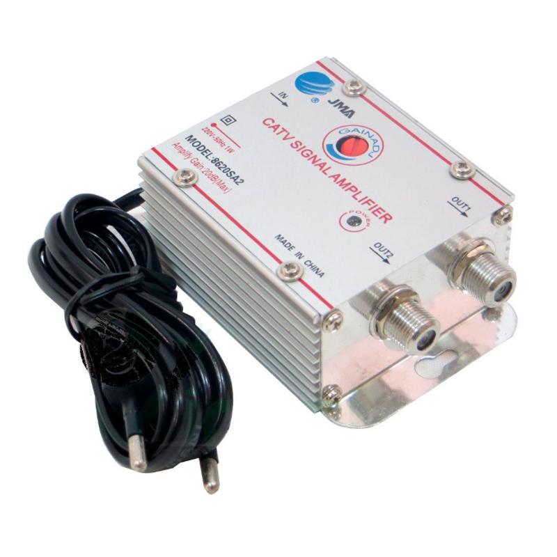 Amplificator cablu TV JMA, splitter 2 iesiri, LED, 20 dB, carcasa aluminiu	