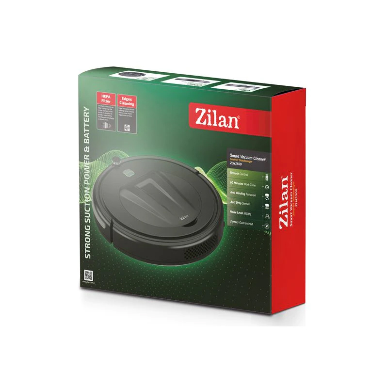 Aspirator robot Zilan, 18 W, 300 ml, 300 x 70 x 300 mm, autonomie 60 minute, telecomanda inclusa, filtru Hepa, Negru