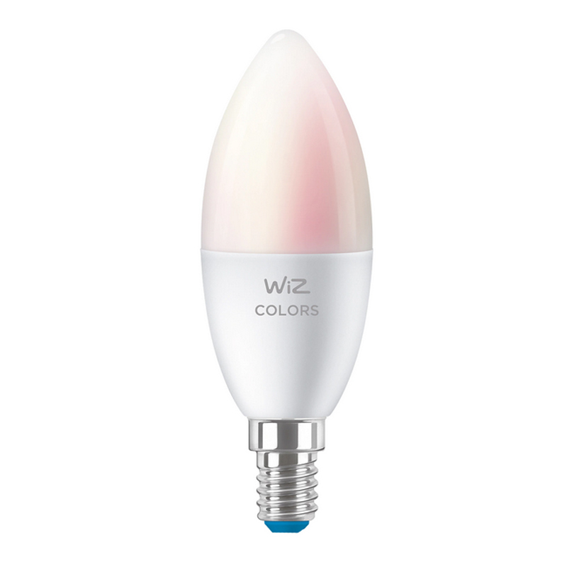 Bec LED Inteligent WiZ White, Wireless, Bluetooth, 4.9 W, C37, 470 lumeni, 6500 K reglabil, RGBW, A+, E14
