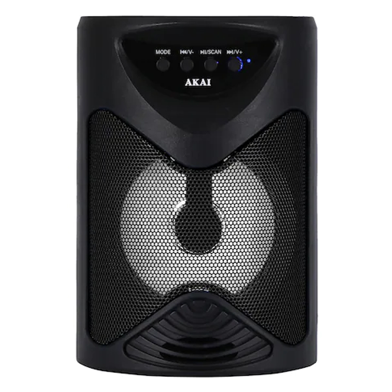 Boxa portabila activa Akai, Bluetooth 4.2, Radio FM, lumini LED, USB, suport cardSD, acumulator