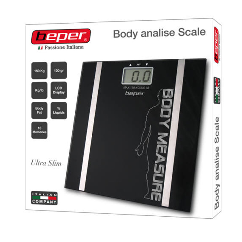 Cantar corporal de diagnostic Beper, 150 kg, 10 memorii, display LCD