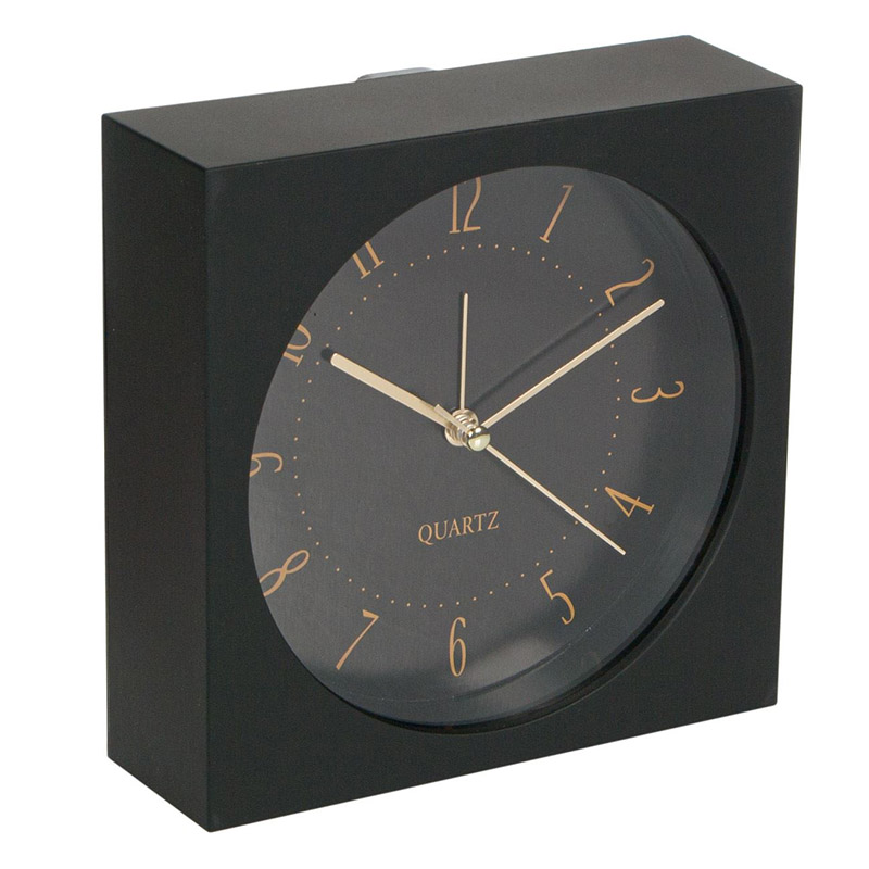 Ceas desteptator, 14 x 14 cm, model minimalist, Negru General