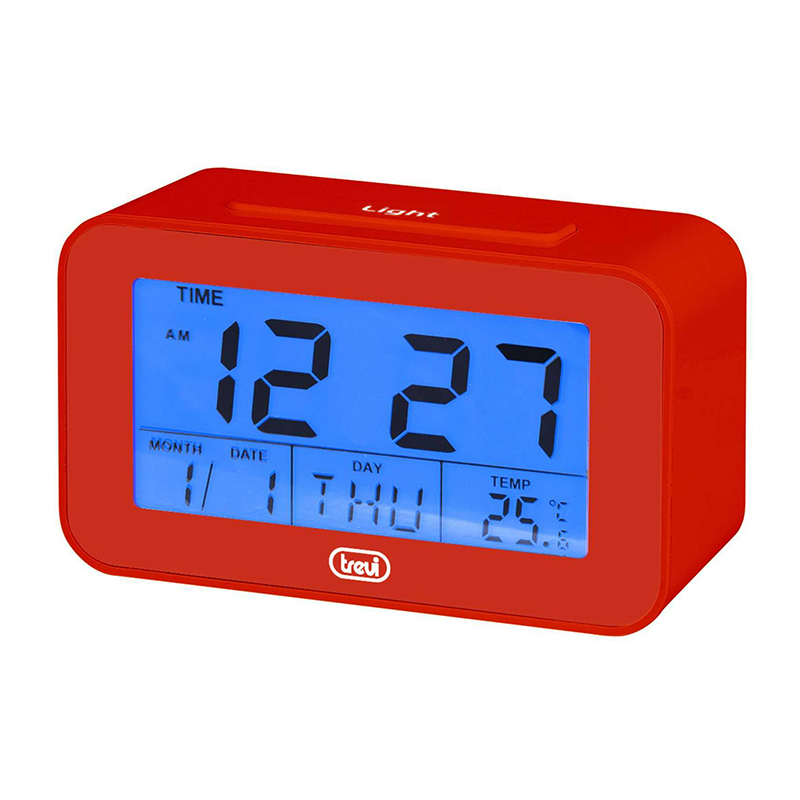 Ceas desteptator Trevi, 2 x AAA, 9 alarme, ecran LCD, termometru/calendar, functie cronometru, Rosu shopu.ro