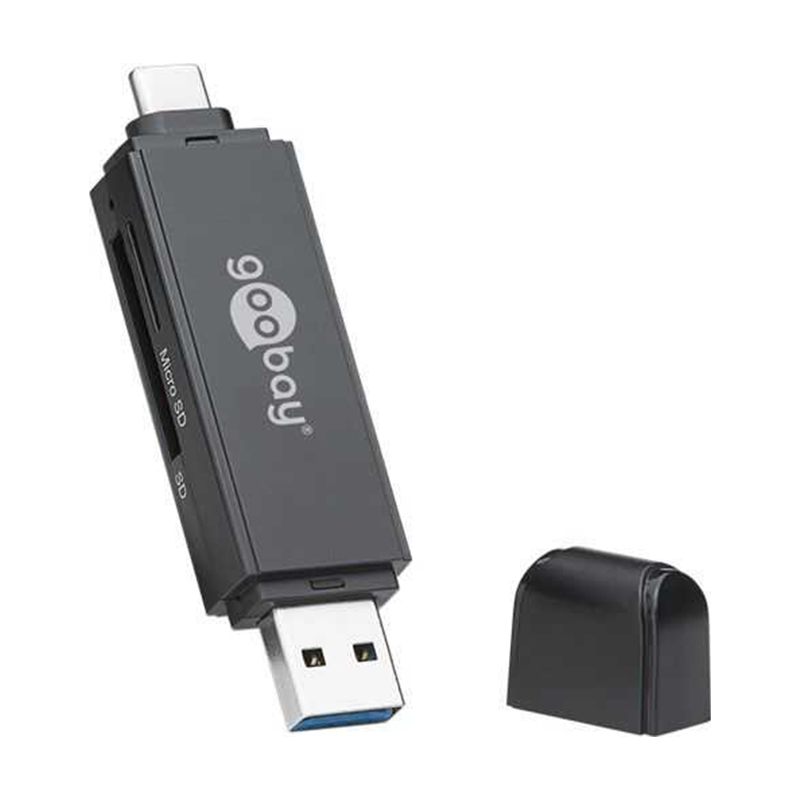 Cititor de card 2 in 1 Goobay, 1 x USB 3.0, 1 x USB-C, Negru 2021 shopu.ro