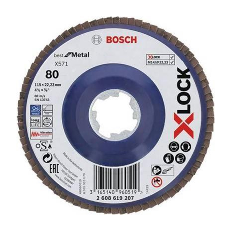 Disc evantai pentru slefuire X-Lock Bosch, 115 mm, granulatie 80 Bosch imagine 2022 magazindescule.ro