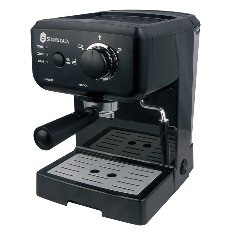 Espressor cu pompa Studio Casa Caffe Crema SC1901, 1140 W, 15 bar, 1.25 l, boiler din aliaj de aluminiu, Negru