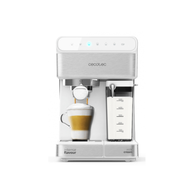 Espressor de cafea semi-automat Cecotec Power Instant, 1350 W, 20 bari, 2 filtre, panou tactil, Force Aroma, rezervor apa 1.4 l, accesorii incluse, White