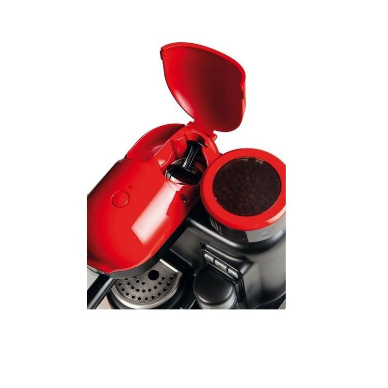 Espressor manual Ariete Moderna, 1080 W, 15 bar, 0.8 l, rasnita incorporata, sistem cappuccino, Rosu/Negru