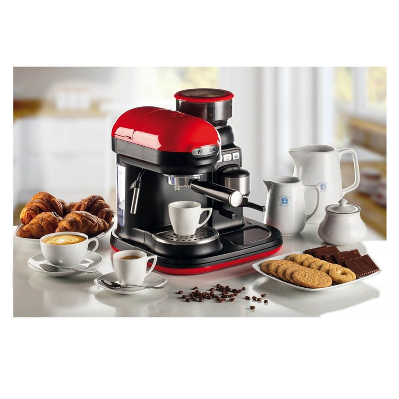 Espressor manual Ariete Moderna, 1080 W, 15 bar, 0.8 l, rasnita incorporata, sistem cappuccino, Rosu/Negru