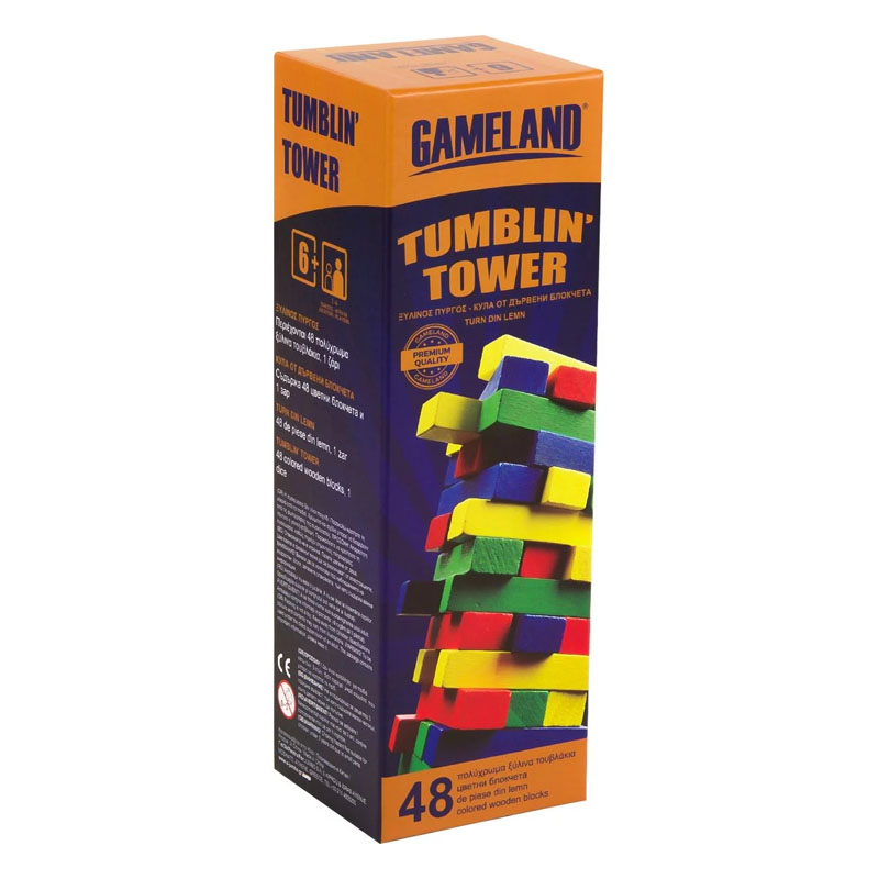 Joc Jenga Tumblin Tower Blocks, 48 piese colorate, 6 ani+