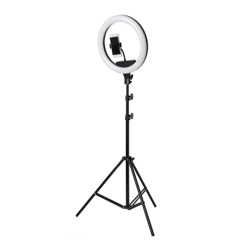 Lampa circulara profesionala Lila Rossa, 18 inch, 3 trepte lumina, 1 x suport telefon, telecomanda, trepied inclus
