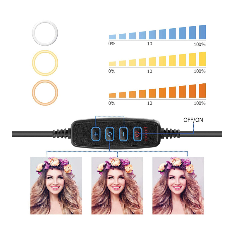 Lampa LED tip inel, 12 W, 3 moduri iluminare, trepied 55-160 cm, inel 26 cm, 10 trepte luminozitate