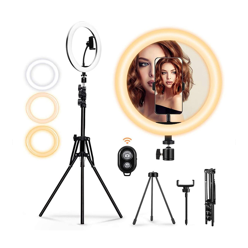 Lampa LED tip inel, 12 W, 3 moduri iluminare, trepied 55-160 cm, inel 26 cm, 10 trepte luminozitate