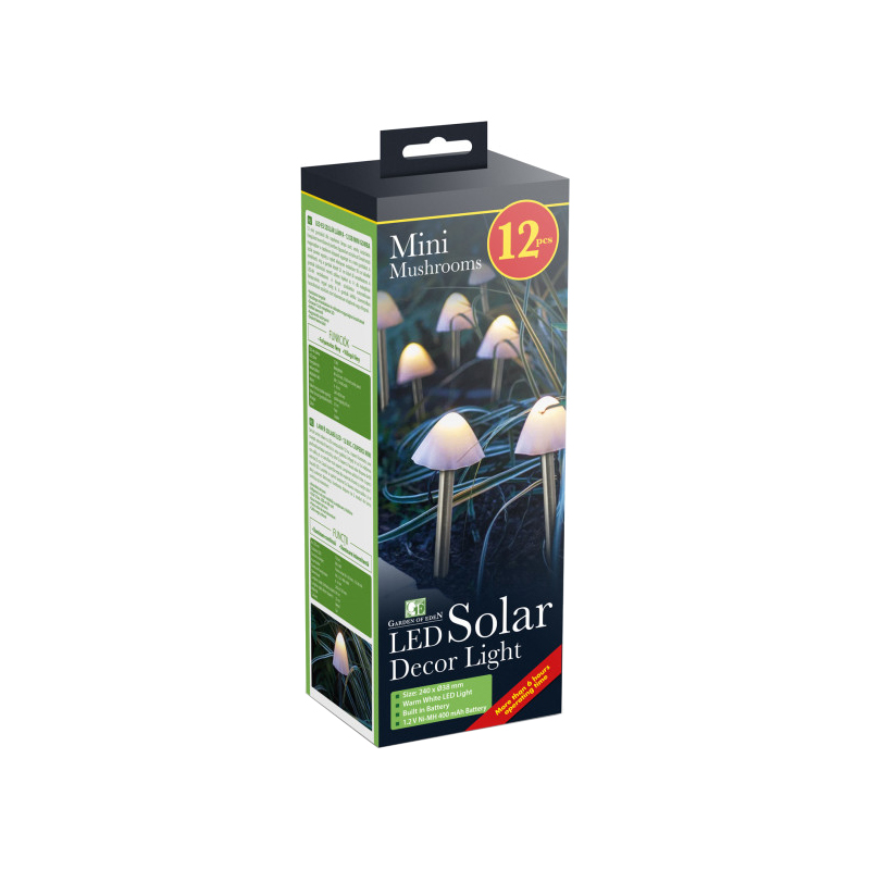 Set 12 lampi solare ciuperca LED Garden of Eden, 240 x 38 mm, 12 x LED, 400 mAh, autonomie 6-8 h, lumina alb cald, metal