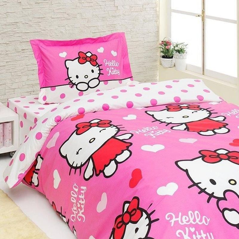 Lenjerie de pat pentru copii Disney Hello Kitty Miss Love, bumbac 100%, 3 piese