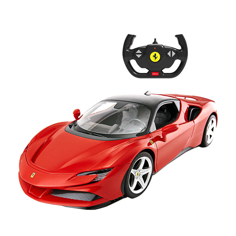Masina cu telecomanda Ferrari SF90 Rastar, 33.5 x 14.7 x 10.8 cm, 5 x AA, 10 km/h, tractiune 2 WD, anvelope cauciuc, Rosu Rastar