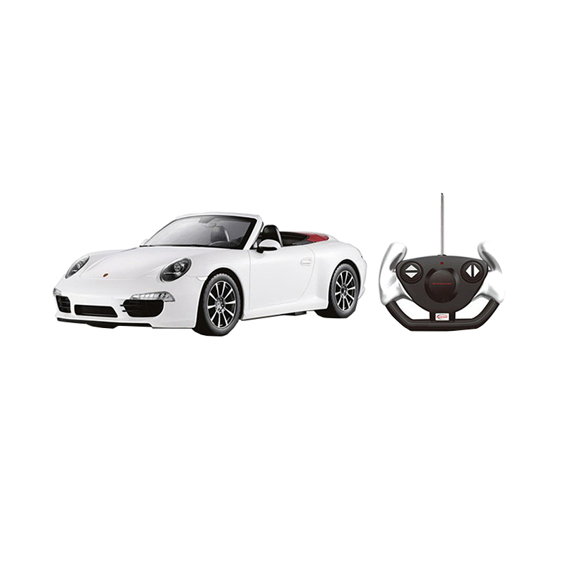 Masina cu telecomanda Porsche Carrera S Rastar, 40.3 x 18.9 x 10.2 cm, 5 x AA, 10 km/h, tractiune 2 WD, anvelope cauciuc, Alb Rastar