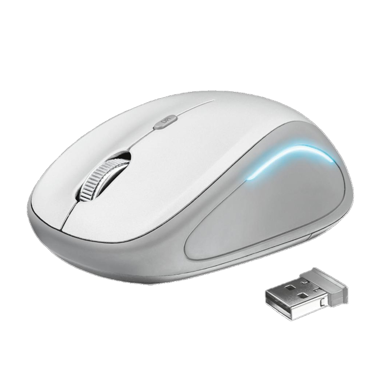 Mouse Trust Yvi FX, Wireless 2.4 Ghz, Receiver USB, 1600 DPi, 4 Butoane, Scroll, Senzor Optic, Iluminat, White