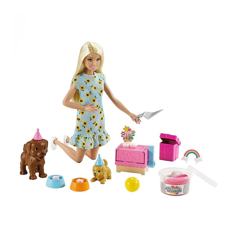 Papusa Barbie Puppy Party Mattel, plastic/textil, catei inclusi, 3 ani+