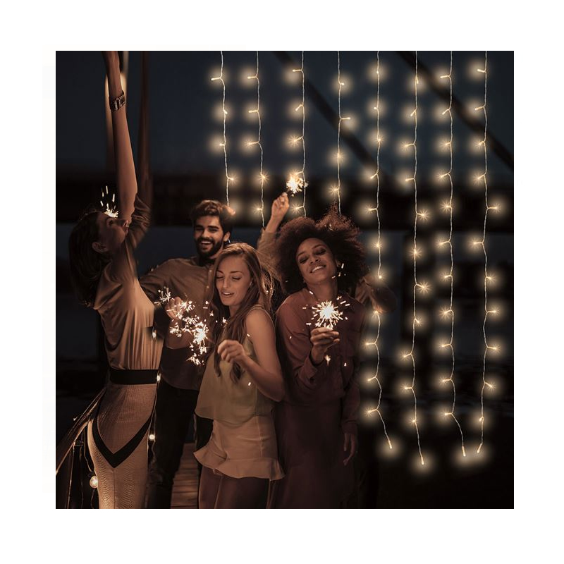 Perdea de petrecere cu 200 de becuri LED, cu functie ritm muzical si telecomanda