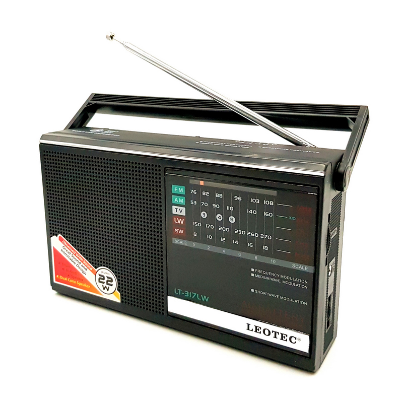 Radio FM Leotec, 4 benzi, difuzor 8 ohm, antena telescopica, control volum/tuning, Negru Leotec
