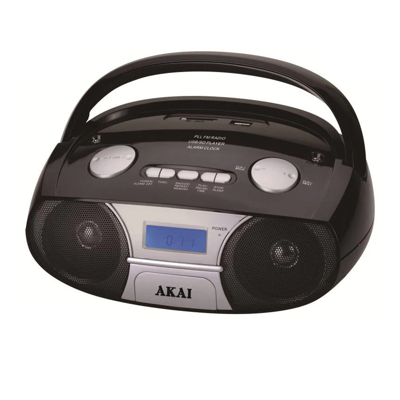 Radio portabil Bluetooth Akai, 3 W, player MP3, jack Aux-In, display LED, Negru Akai
