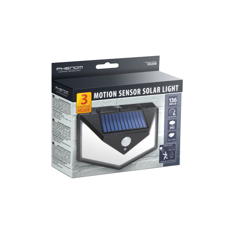 Reflector solar Phenom, 5 W, 280 lm, 1200 mAh, 150 x 60 x 110 mm, senzor miscare, 136 x LED