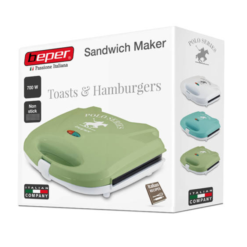 Sandwich Maker Beper, 700 W, LED, termostat, Verde