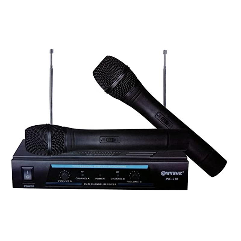 Set 2 microfoane wireless WVNGR, VHF, statie amplificare, modul FM, Negru shopu.ro
