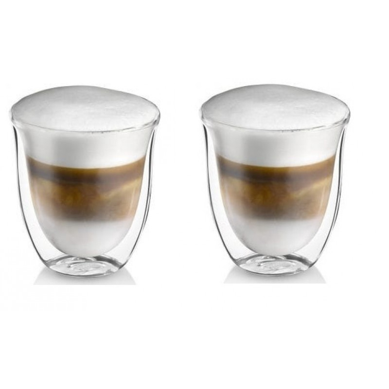 Set pahare Cappuccino DelCaffe, 240ml , sticla termorezistenta, transparente, perete dublu, 2 bucati