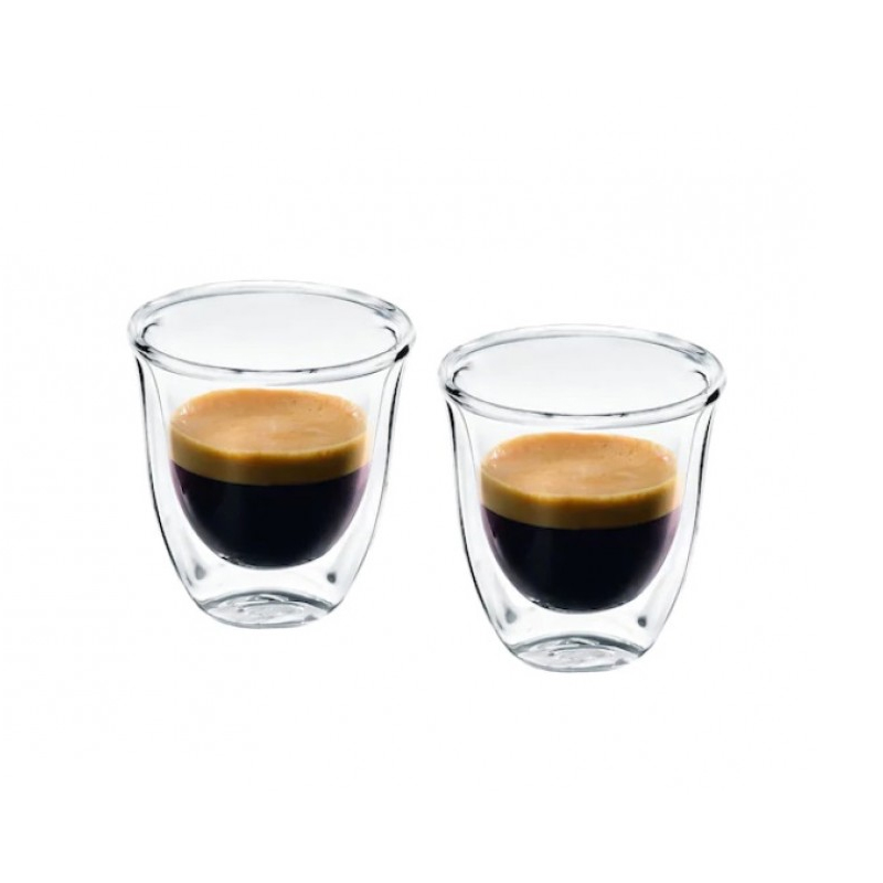 Set pahare espresso DeLonghi Essential Collection, 60ml, sticla termorezistenta, transparente, perete dublu, 2 bucati