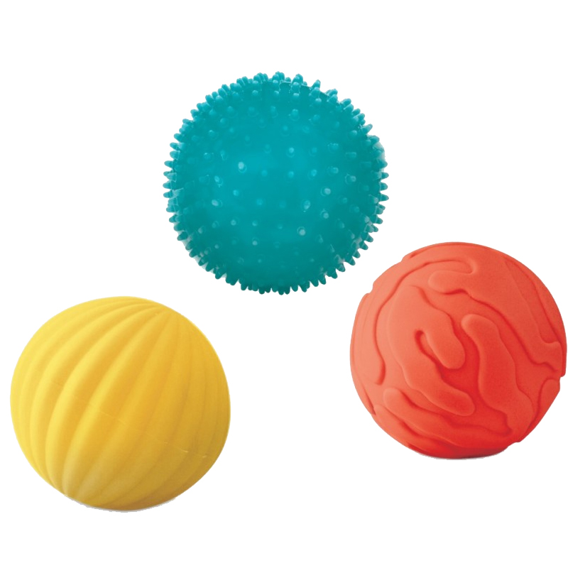Set 3 mingii senzoriale Ludi, PVC, 8 cm, 6 luni+, Multicolor