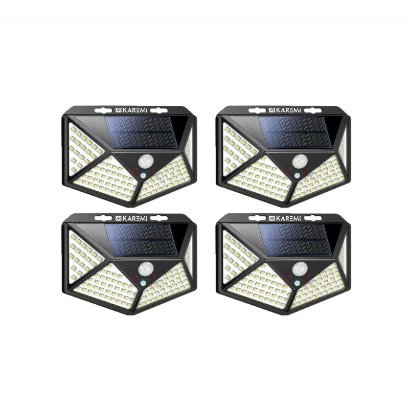 Set 4 lampi solare Karemi, 4 W, 700 lm, 6000-6500 K, ABS, senzor miscare, 3 moduri iluminare, 4 x 100 LED-uri, lumina alba Karemi imagine noua 2022