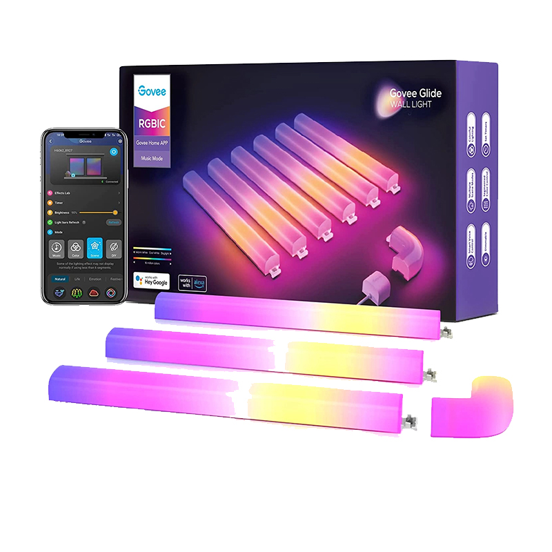 Set bara LED Glide Wall Light Govee, 3 A, 30 cm, 6 bucati, Smart, sincronizare muzica, Wi-Fi, tehnologie RGBIC Govee imagine noua 2022