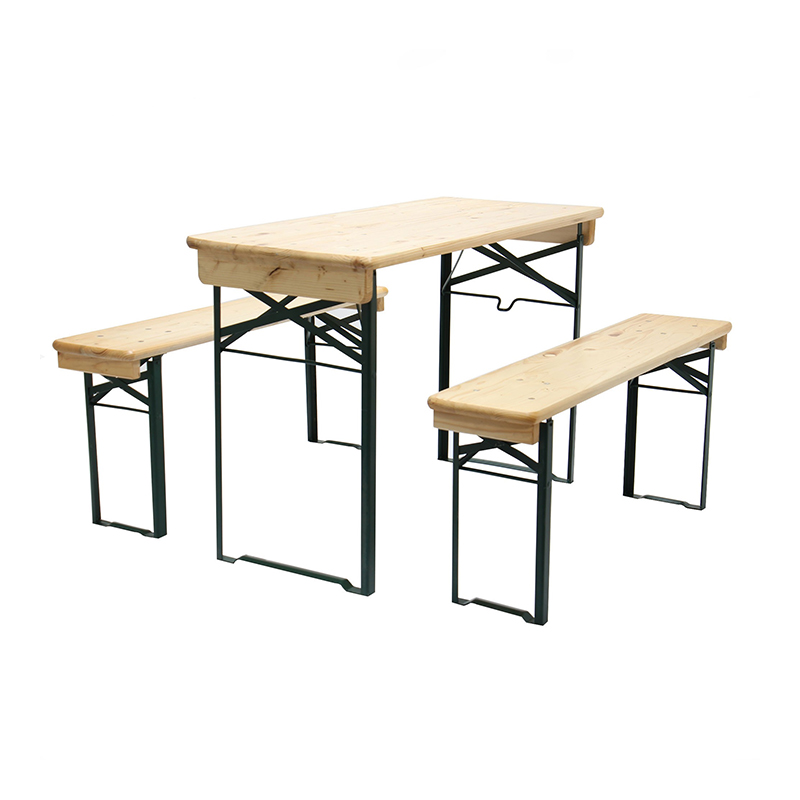 Set mobilier pentru gradina, masa 51 x 110 x 75 cm, 2 banci, structura metal, lemn, Negru/Bej 110