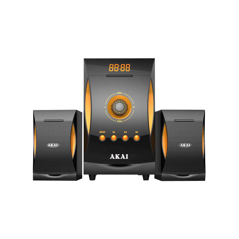 Sistem audio 2.1 Akai, 40 W, 3 canale, Bluetooth, radio FM, Negru/Portocaliu