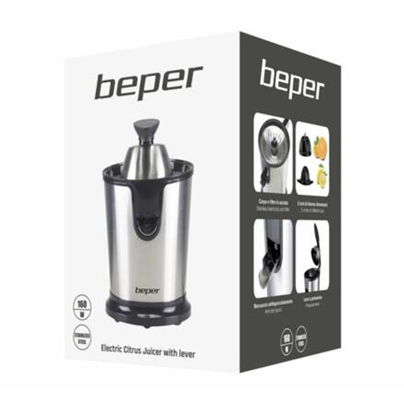 Storcator electric de citrice Beper, 160 W, 2 conuri, corp otel inoxidabil