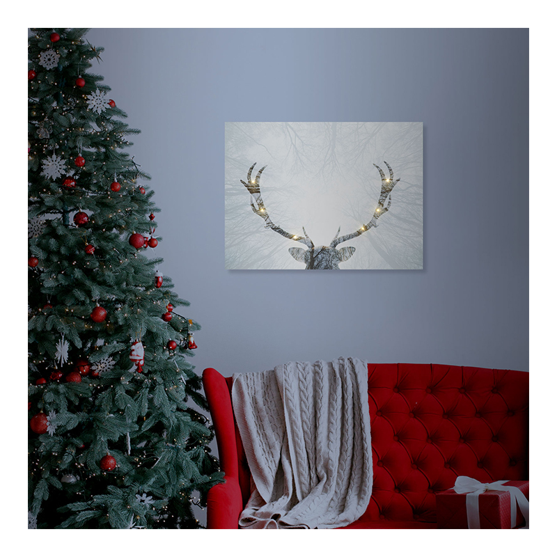 Tablou decorativ cu LED Ren Family Pound, 40 x 30 cm, 2 x AA, 6 LED-uri, lumina alb cald