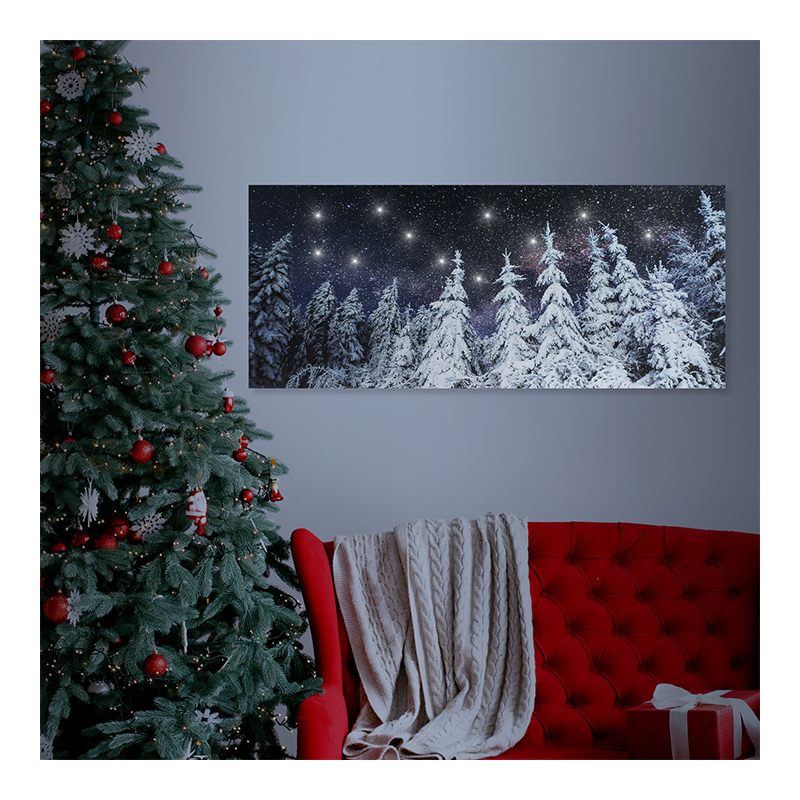 Tablou decorativ cu LED peisaj de iarna Family Pound, 70 x 30 cm, 2 x AA, 30 LED-uri, lumina alb rece