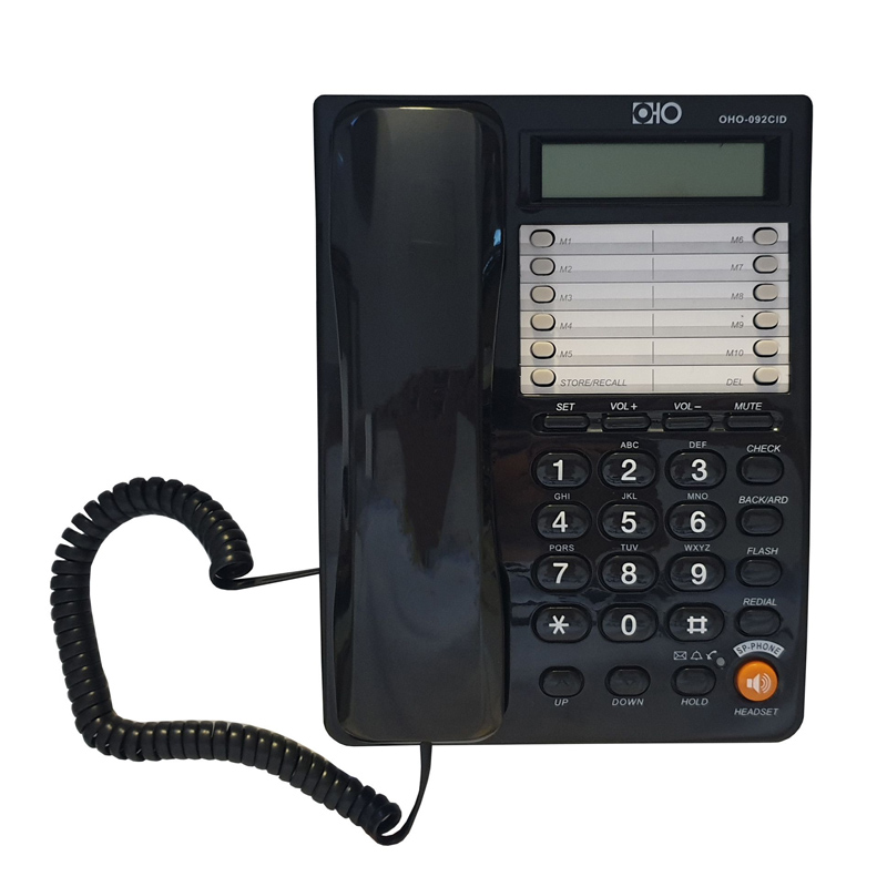 Telefon fix Oho 092, 16 cifre, afisaj LCD, ceas, functie Hold, Negru