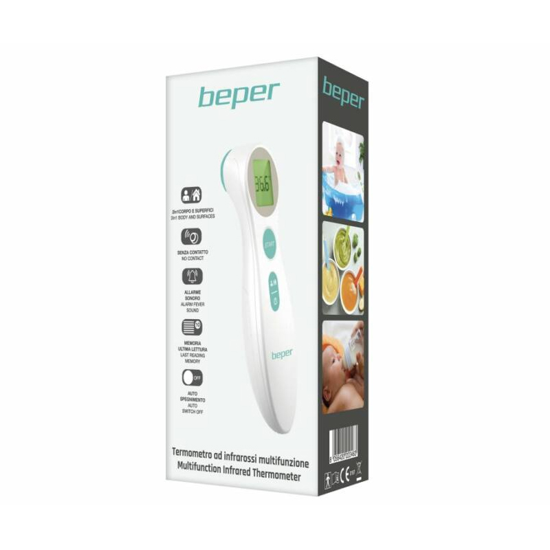 Termometru multifunctional Beper, 2 x AAA, 10 masuratori, afisaj LCD, ABS, infrarosu