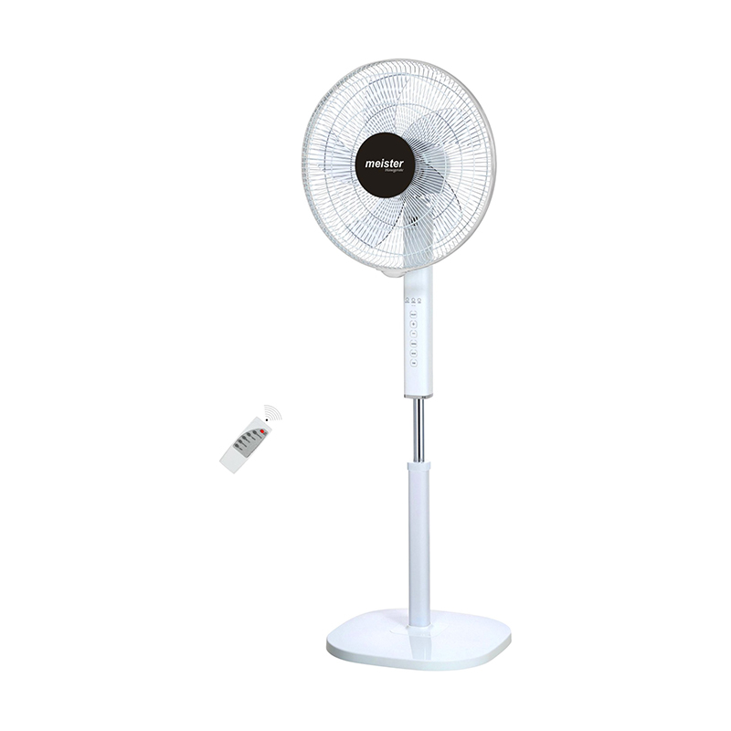 Ventilator cu picior Meister Hausgerate, 50 W, 3 viteze, 43 cm, timer, functie oscilare, telecomanda inclusa, Alb
