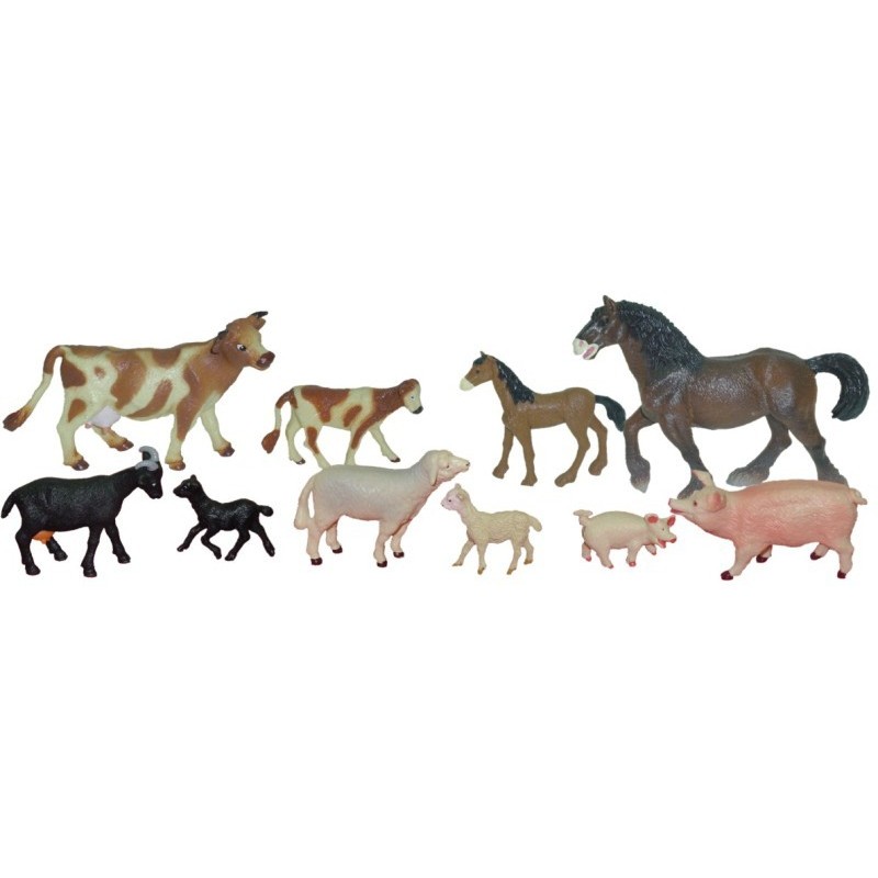 Set animale domestice cu pui Miniland, 10 figurine