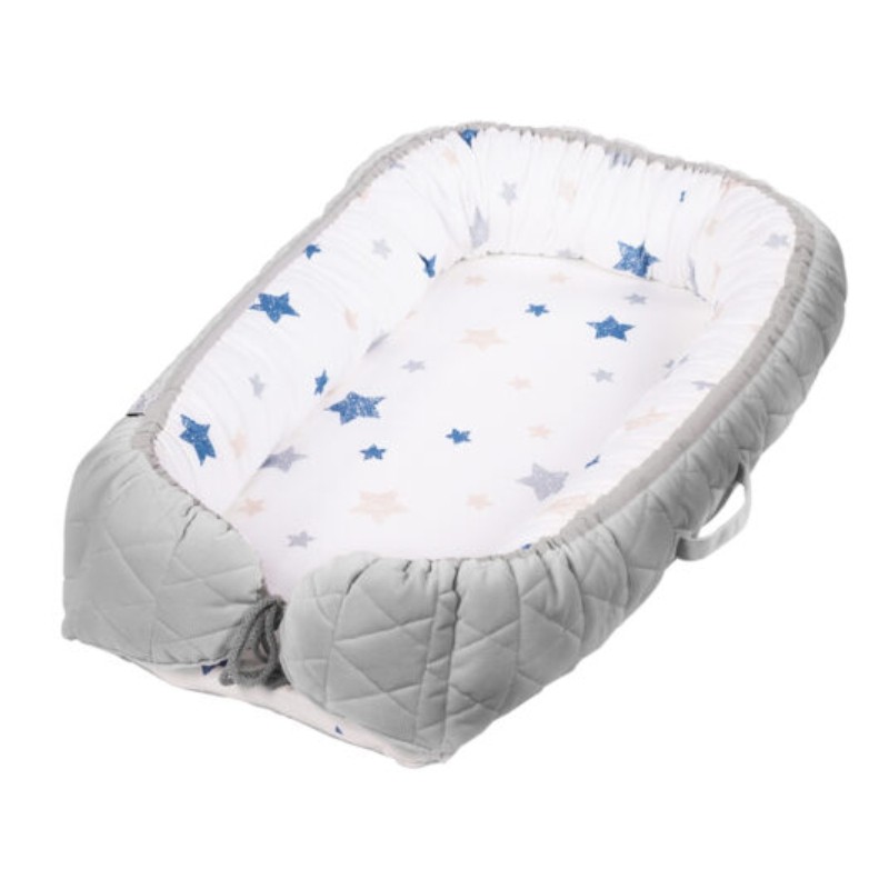 Protectie somn Baby Nest Velvet Klups, 80 x 50 cm, bumbac/catifea matlasata, 2 fete, saltea detasabila, 0 luni+, Gri KLUPS