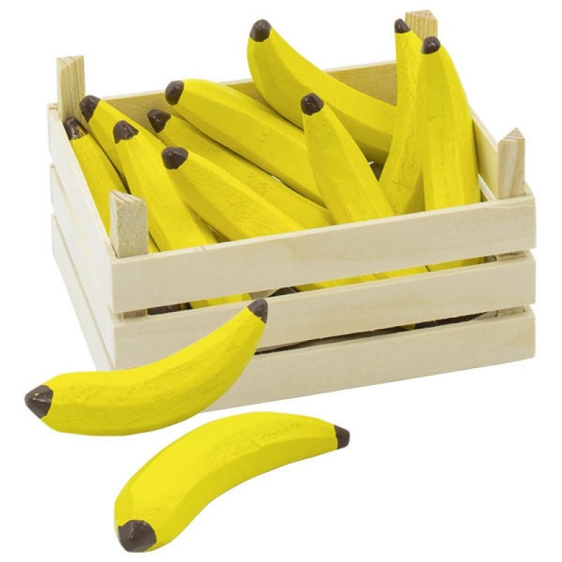 Set 10 Banane in ladita Goki, 13.6 x 10.6 x 6.8 cm, lemn, 3 ani+, Galben Goki