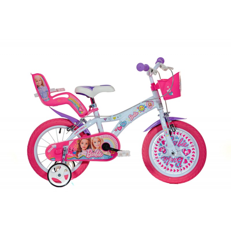 Bicicleta Dino Bikes, 16 inch, 107-125 cm, roti ajutatoare, maxim 60 kg, 5 ani+, model Barbie, Roz